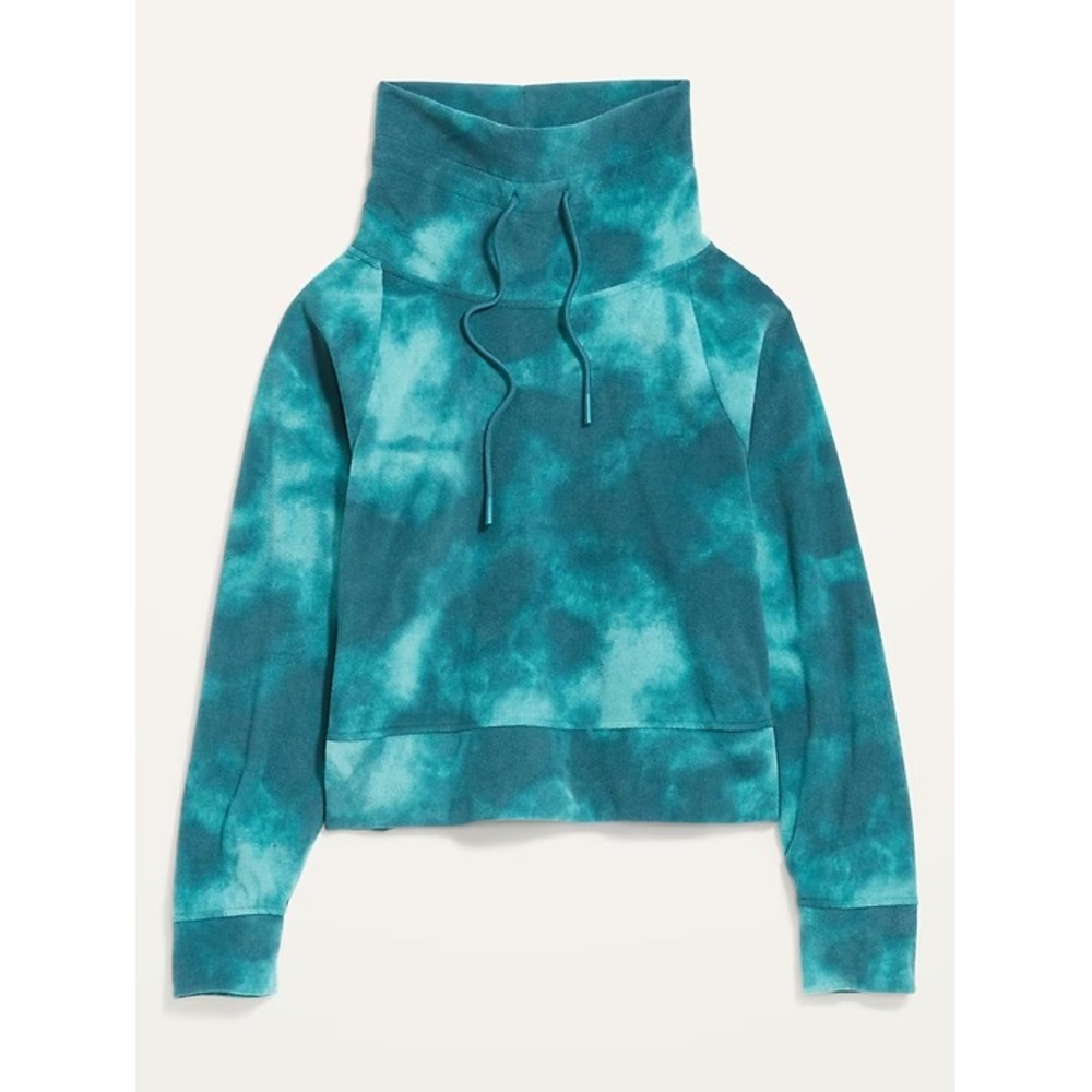 Old Navy Womens Large Go Warm Funnel-Neck Cropped Microfleece Sweatshirt in Teal